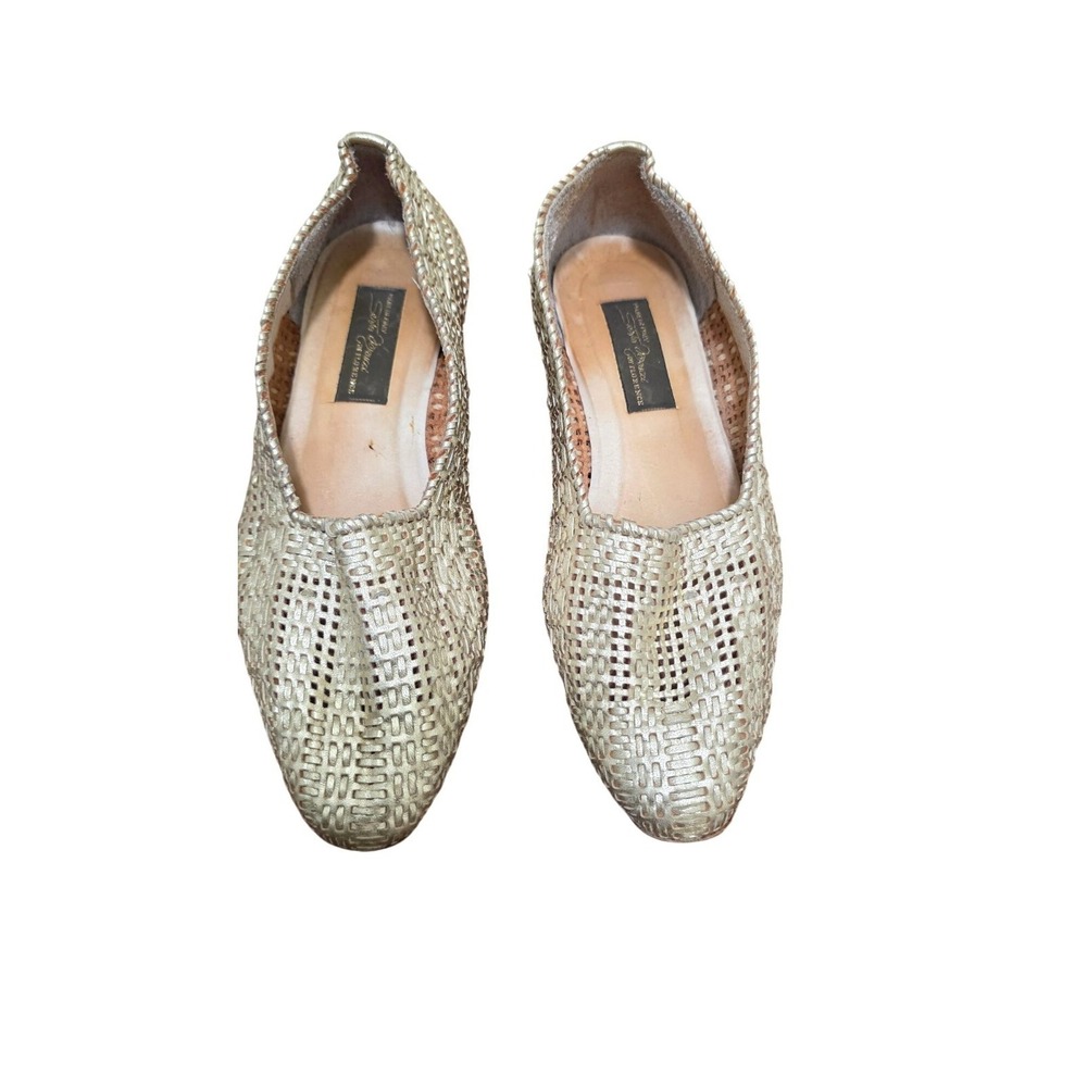Vintage Sesto Meucci Women's Gold Woven Leather Loafers Low Wooden Heel‎ Sie 6